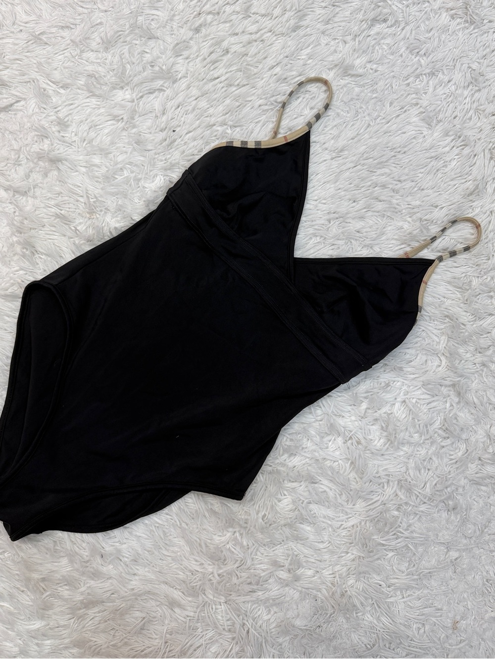 Burberry Black Vneck One Piece Swimsuit